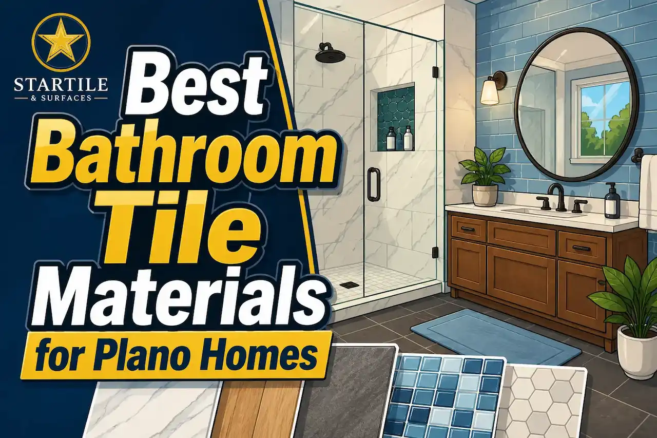 Bathroom tile materials showcase featuring modern shower design and tile samples
